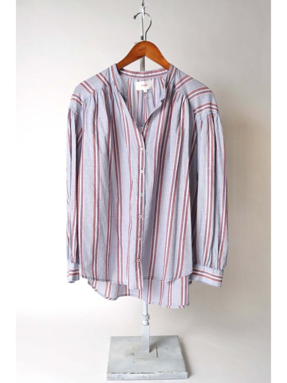XiRENA Atlee Stripe Button Down Cotton Shirt Sz XS Cornflower